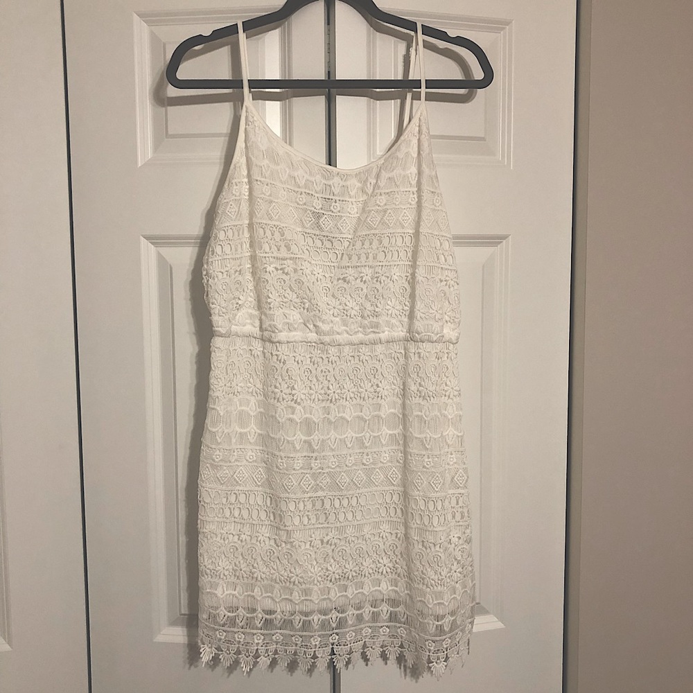 White Short Lace Dress, Large, H&M